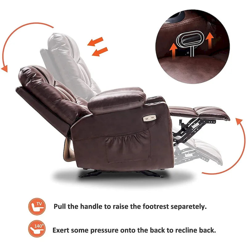 Manual Glider Rocker Recliner Chair with USB Ports, Faux Leather