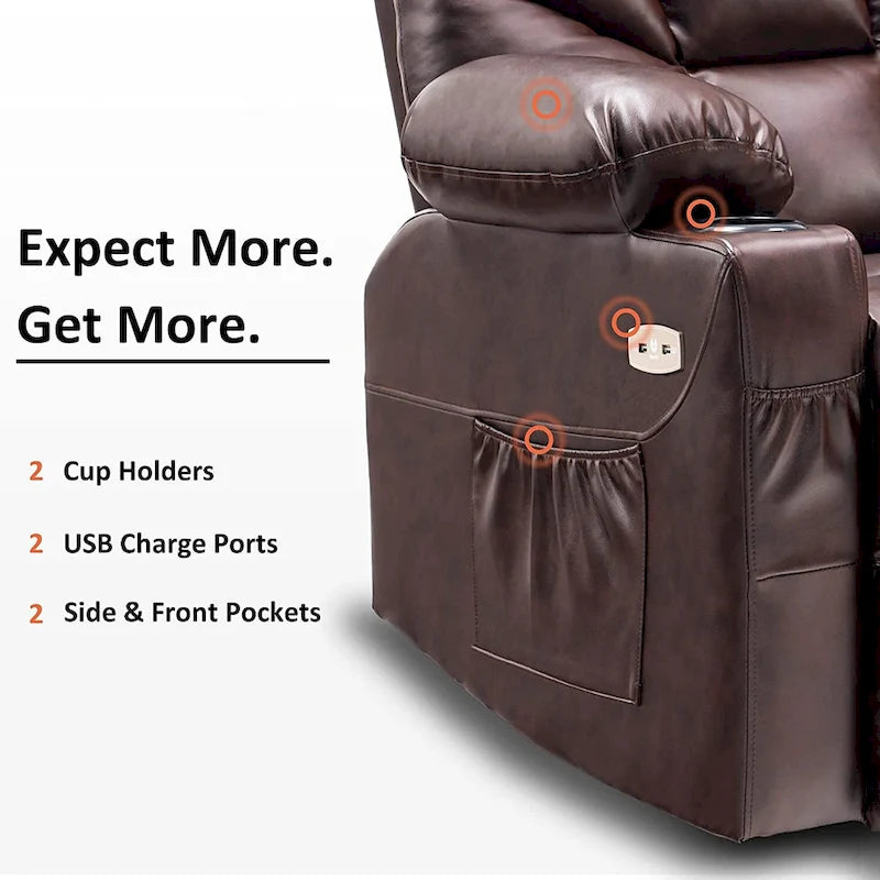 Manual Glider Rocker Recliner Chair with USB Ports, Faux Leather