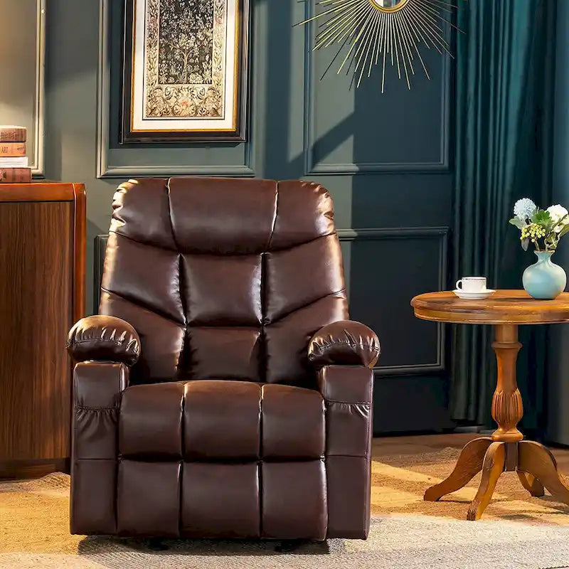 Manual Glider Rocker Recliner Chair with USB Ports, Faux Leather
