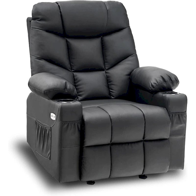 Manual Glider Rocker Recliner Chair with USB Ports, Faux Leather