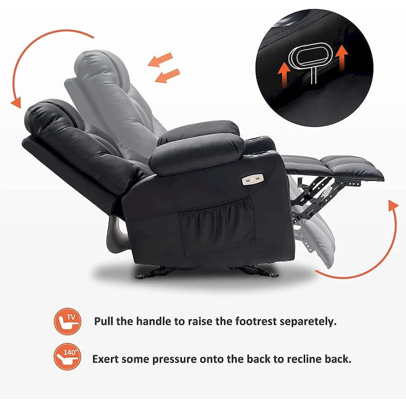 Manual Glider Rocker Recliner Chair with USB Ports, Faux Leather