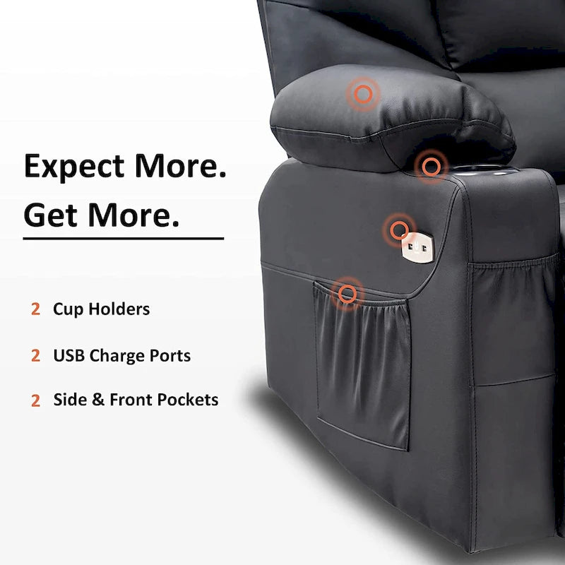 Manual Glider Rocker Recliner Chair with USB Ports, Faux Leather