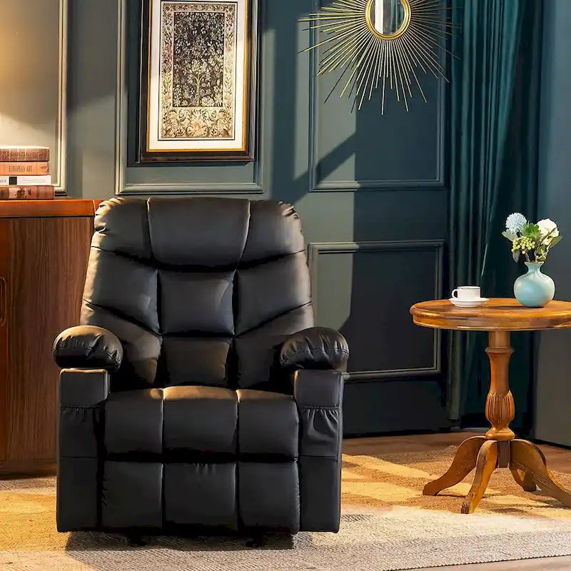 Manual Glider Rocker Recliner Chair with USB Ports, Faux Leather