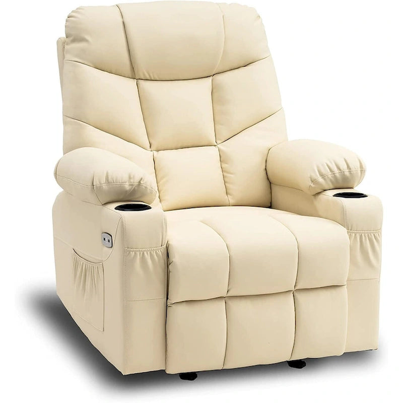 Manual Glider Rocker Recliner Chair with USB Ports, Faux Leather
