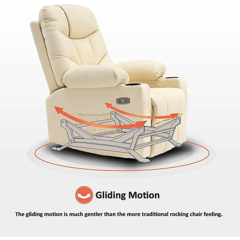 Manual Glider Rocker Recliner Chair with USB Ports, Faux Leather