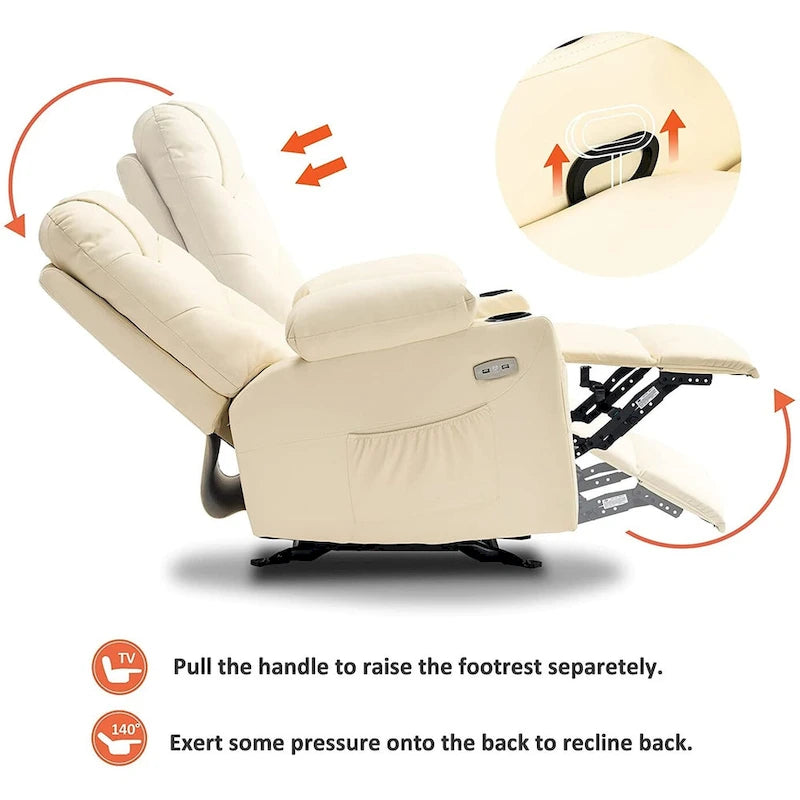 Manual Glider Rocker Recliner Chair with USB Ports, Faux Leather