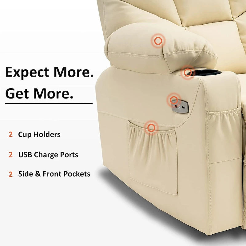 Manual Glider Rocker Recliner Chair with USB Ports, Faux Leather