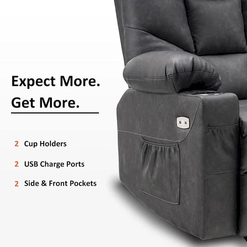 Manual Glider Rocker Recliner Chair with USB Ports, Faux Leather