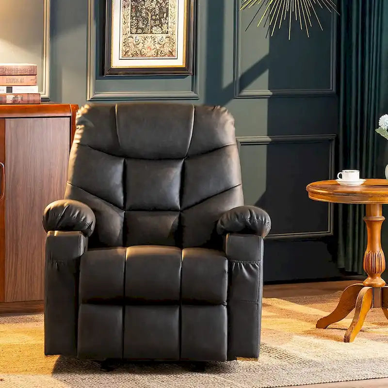 Manual Glider Rocker Recliner Chair with USB Ports, Faux Leather
