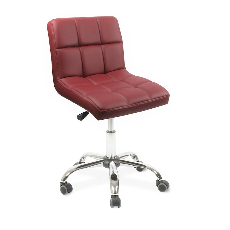 Home Office Button-Tufted Desk Chair, Armless Thick Cushion, Adjustable Height 19-25, Modern Red