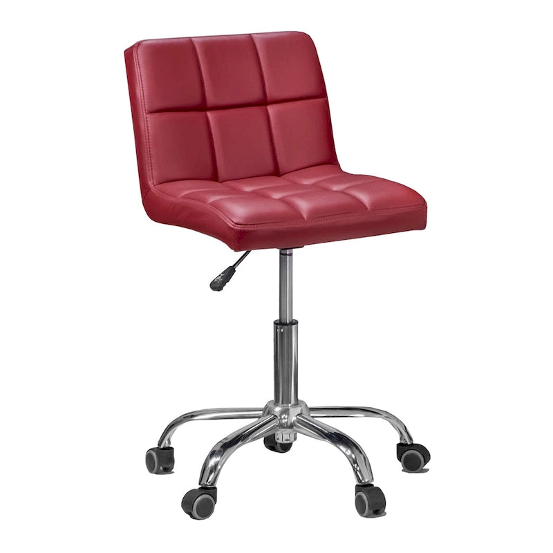 Home Office Button-Tufted Desk Chair, Armless Thick Cushion, Adjustable Height 19-25, Modern Red