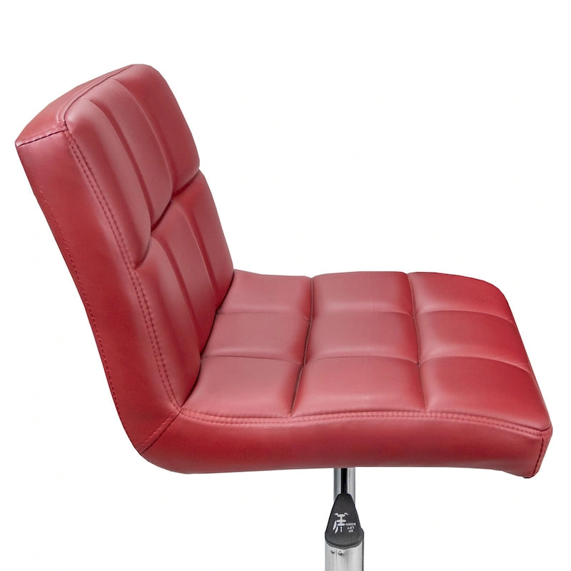 Home Office Button-Tufted Desk Chair, Armless Thick Cushion, Adjustable Height 19-25, Modern Red