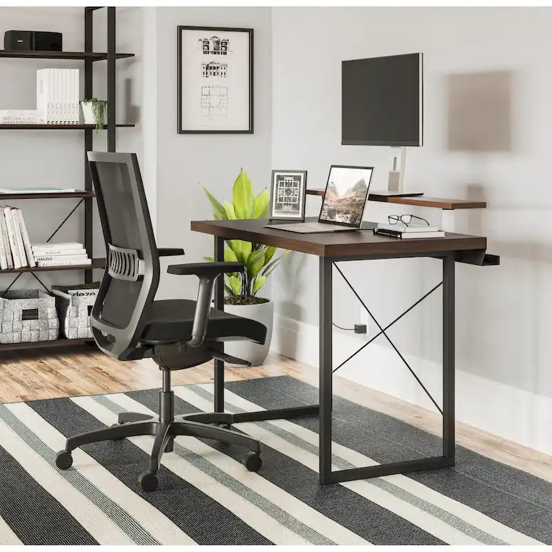 Brown Wood Desk with Monitor Stand
