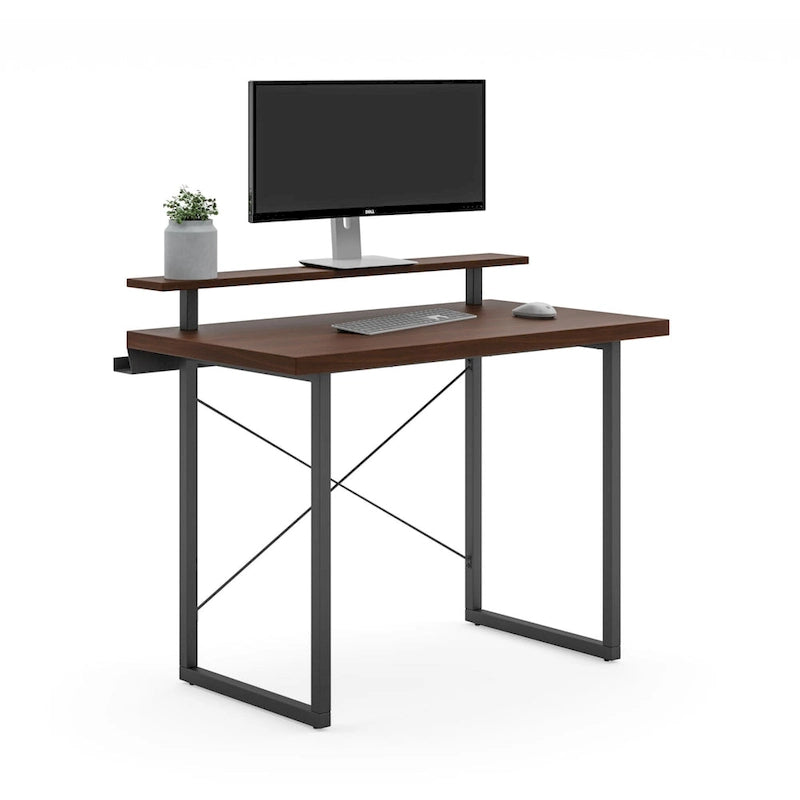 Brown Wood Desk with Monitor Stand
