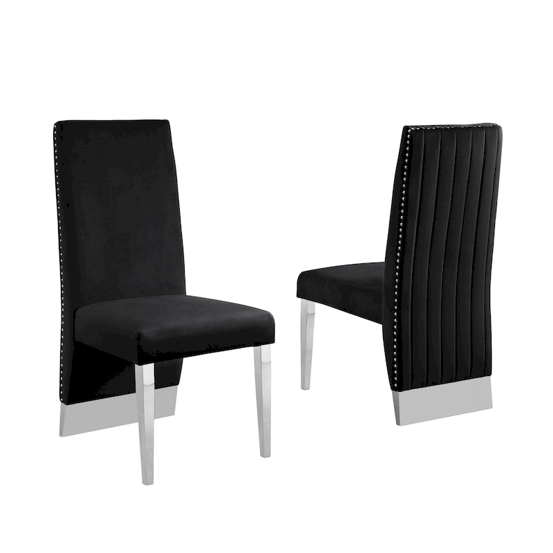 Pleated Nailhead-Trimmed Velvet Dining Chair, Chrome Legs (Set of 2)