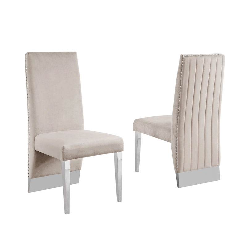Pleated Nailhead-Trimmed Velvet Dining Chair, Chrome Legs (Set of 2)