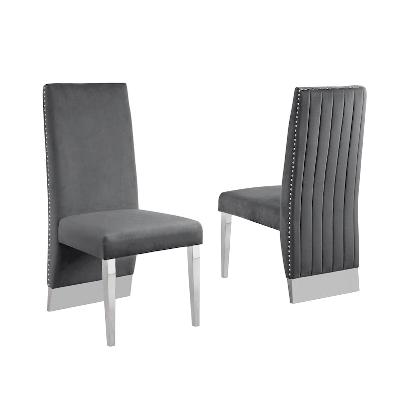 Pleated Nailhead-Trimmed Velvet Dining Chair, Chrome Legs (Set of 2)
