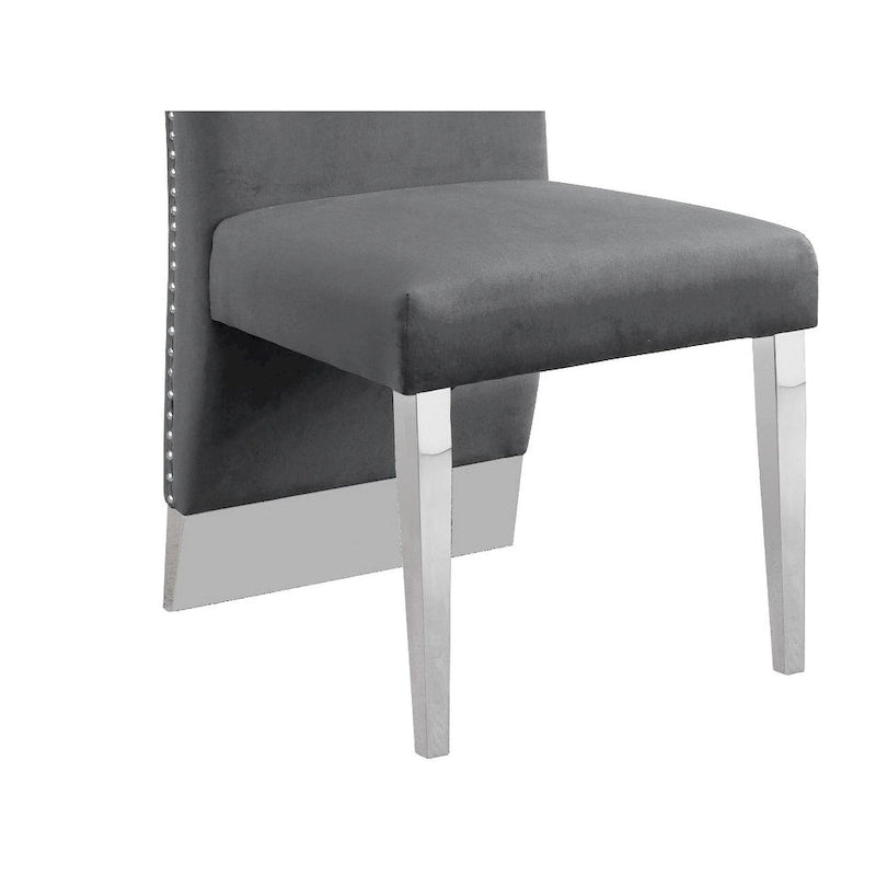 Pleated Nailhead-Trimmed Velvet Dining Chair, Chrome Legs (Set of 2)