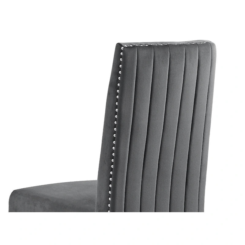 Pleated Nailhead-Trimmed Velvet Dining Chair, Chrome Legs (Set of 2)