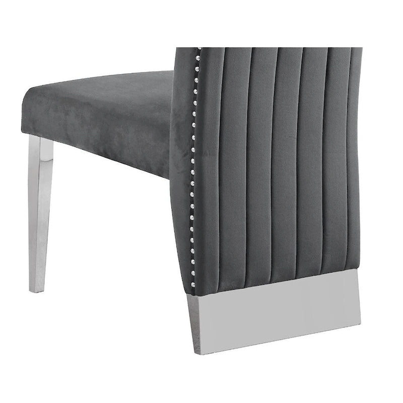 Pleated Nailhead-Trimmed Velvet Dining Chair, Chrome Legs (Set of 2)
