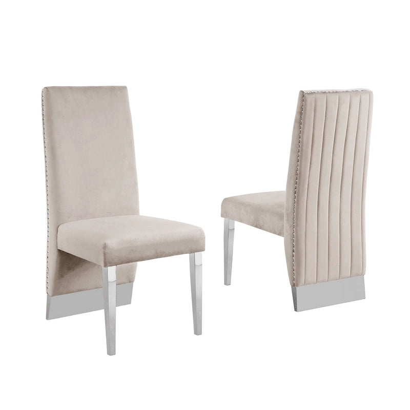 Pleated Nailhead-Trimmed Velvet Dining Chair, Chrome Legs (Set of 2)