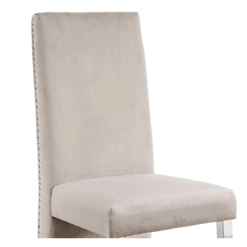 Pleated Nailhead-Trimmed Velvet Dining Chair, Chrome Legs (Set of 2)