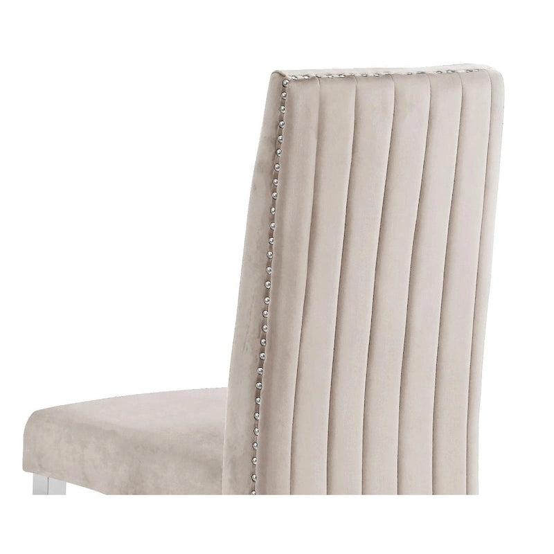 Pleated Nailhead-Trimmed Velvet Dining Chair, Chrome Legs (Set of 2)