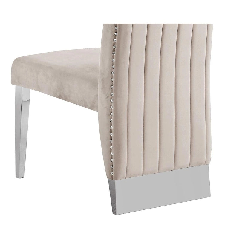 Pleated Nailhead-Trimmed Velvet Dining Chair, Chrome Legs (Set of 2)