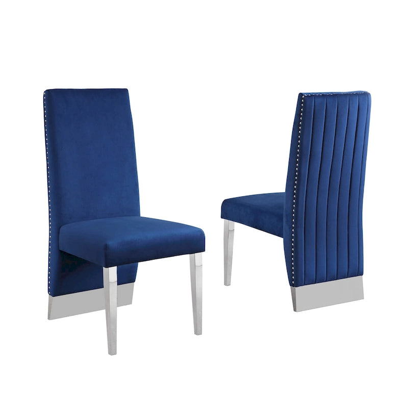 Pleated Nailhead-Trimmed Velvet Dining Chair, Chrome Legs (Set of 2)
