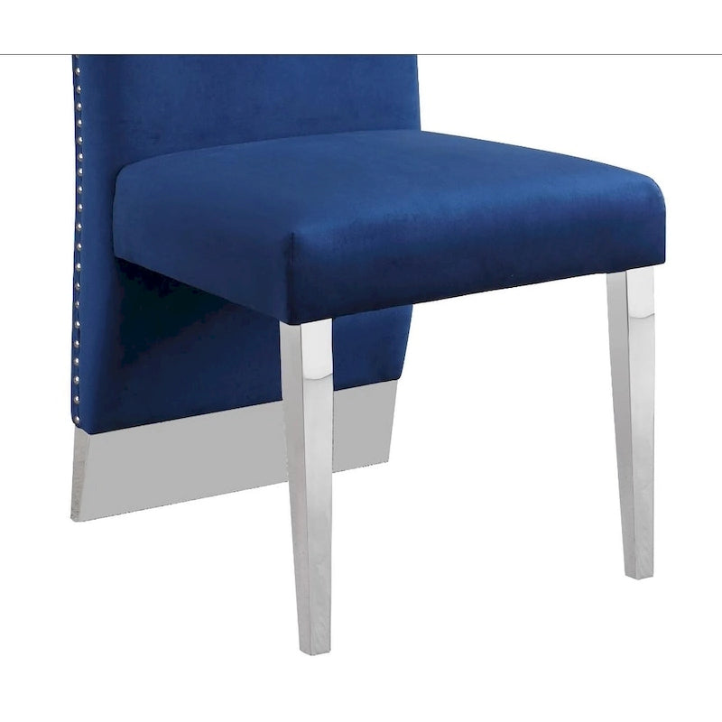 Pleated Nailhead-Trimmed Velvet Dining Chair, Chrome Legs (Set of 2)