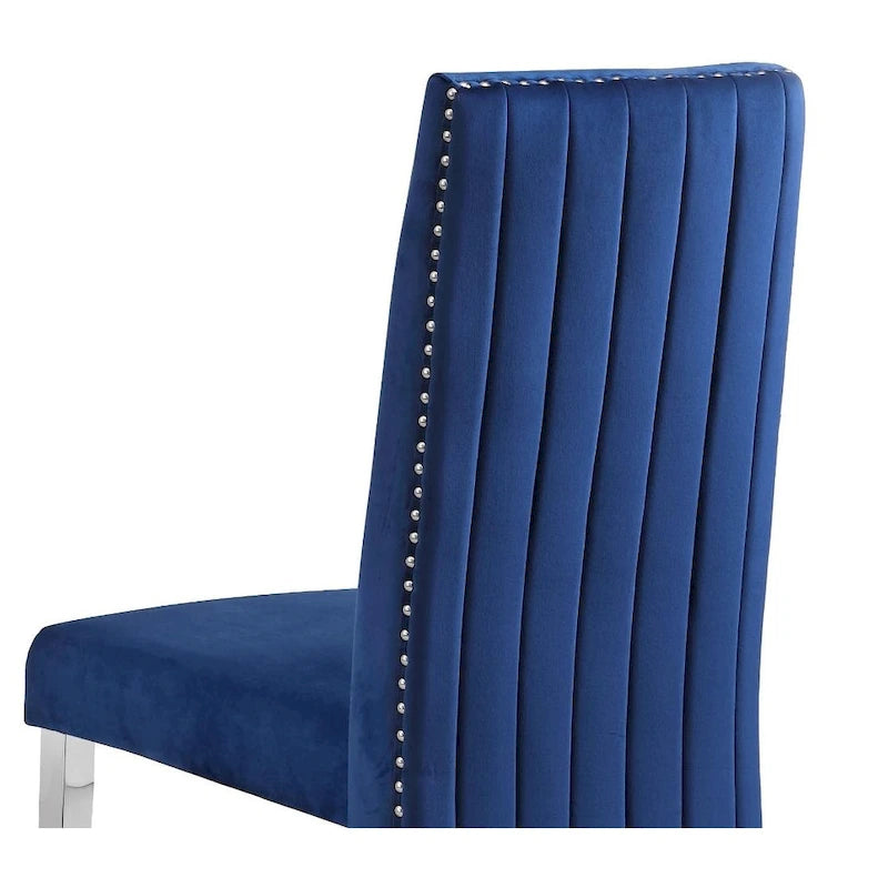 Pleated Nailhead-Trimmed Velvet Dining Chair, Chrome Legs (Set of 2)