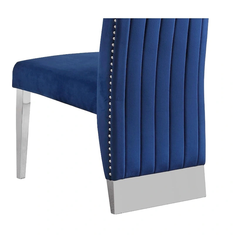 Pleated Nailhead-Trimmed Velvet Dining Chair, Chrome Legs (Set of 2)