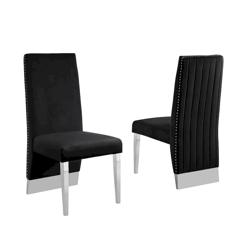 Pleated Nailhead-Trimmed Velvet Dining Chair, Chrome Legs (Set of 2)