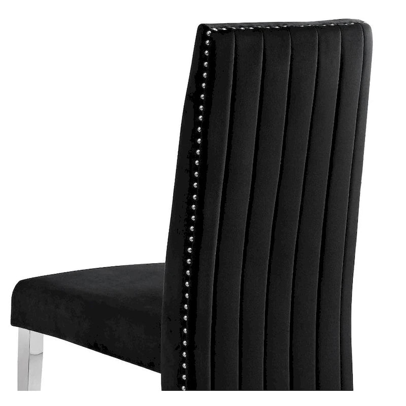 Pleated Nailhead-Trimmed Velvet Dining Chair, Chrome Legs (Set of 2)