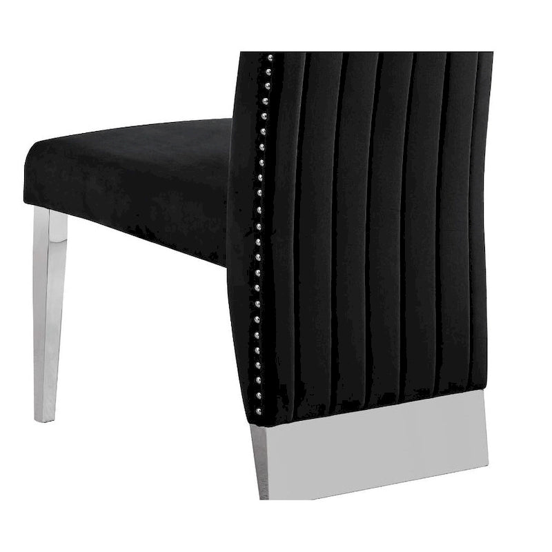 Pleated Nailhead-Trimmed Velvet Dining Chair, Chrome Legs (Set of 2)