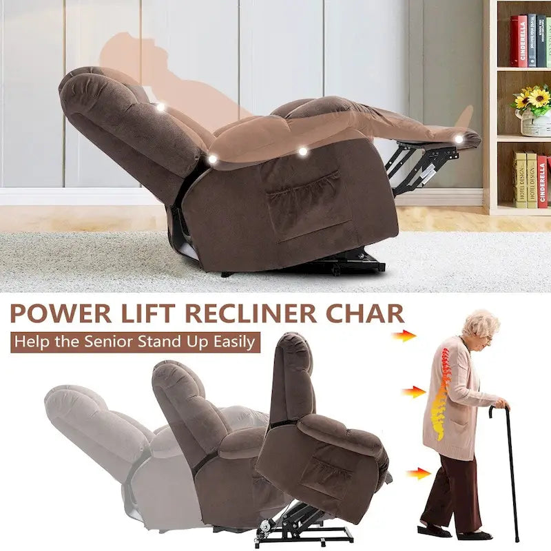 Power Lift Recliner Chair for Elderly - Heavy Duty Fabric Sofa with Safety Motion Reclining Mechanism