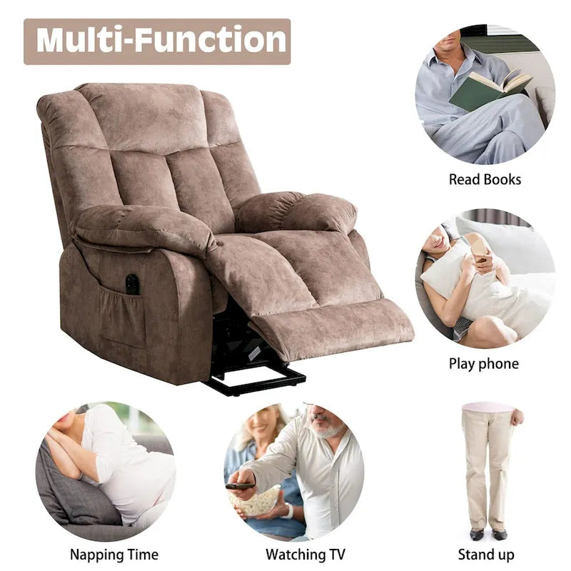Power Lift Recliner Chair for Elderly - Heavy Duty Fabric Sofa with Safety Motion Reclining Mechanism