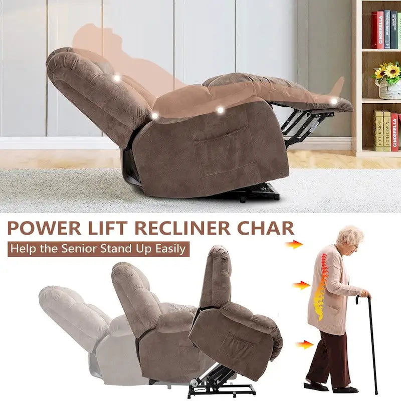 Power Lift Recliner Chair for Elderly - Heavy Duty Fabric Sofa with Safety Motion Reclining Mechanism