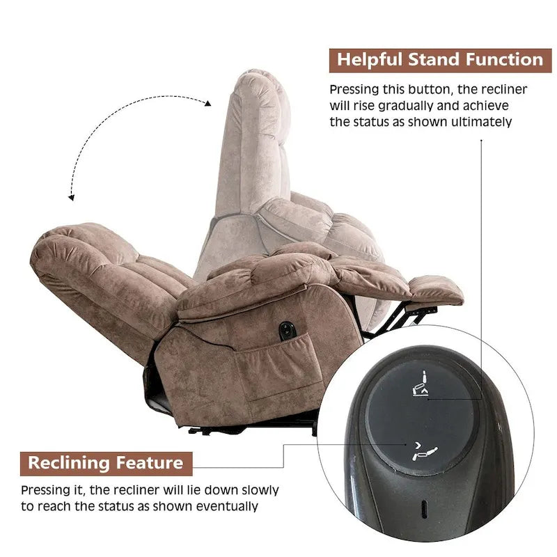 Power Lift Recliner Chair for Elderly - Heavy Duty Fabric Sofa with Safety Motion Reclining Mechanism