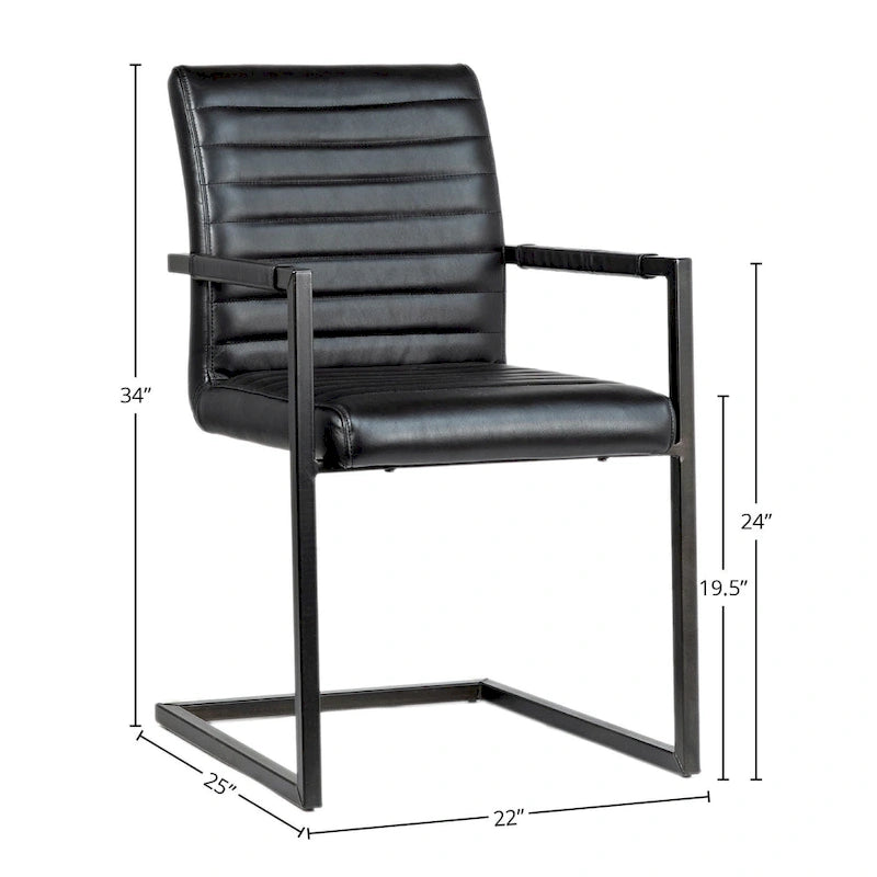 Genuine Full Grain Leather and Steel Modern Dining Arm Chair