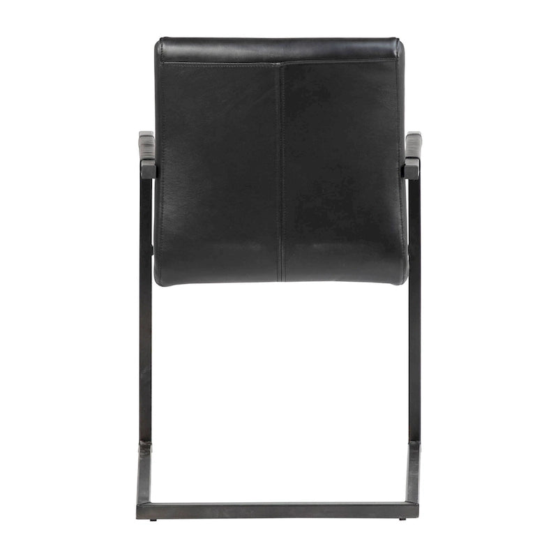Genuine Full Grain Leather and Steel Modern Dining Arm Chair