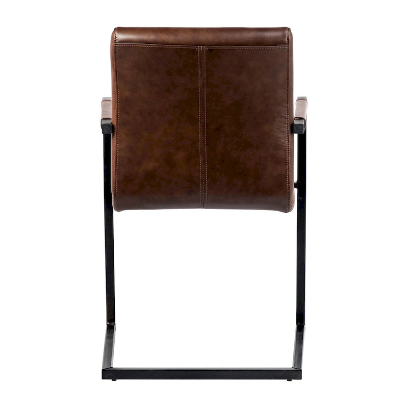 Genuine Full Grain Leather and Steel Modern Dining Arm Chair
