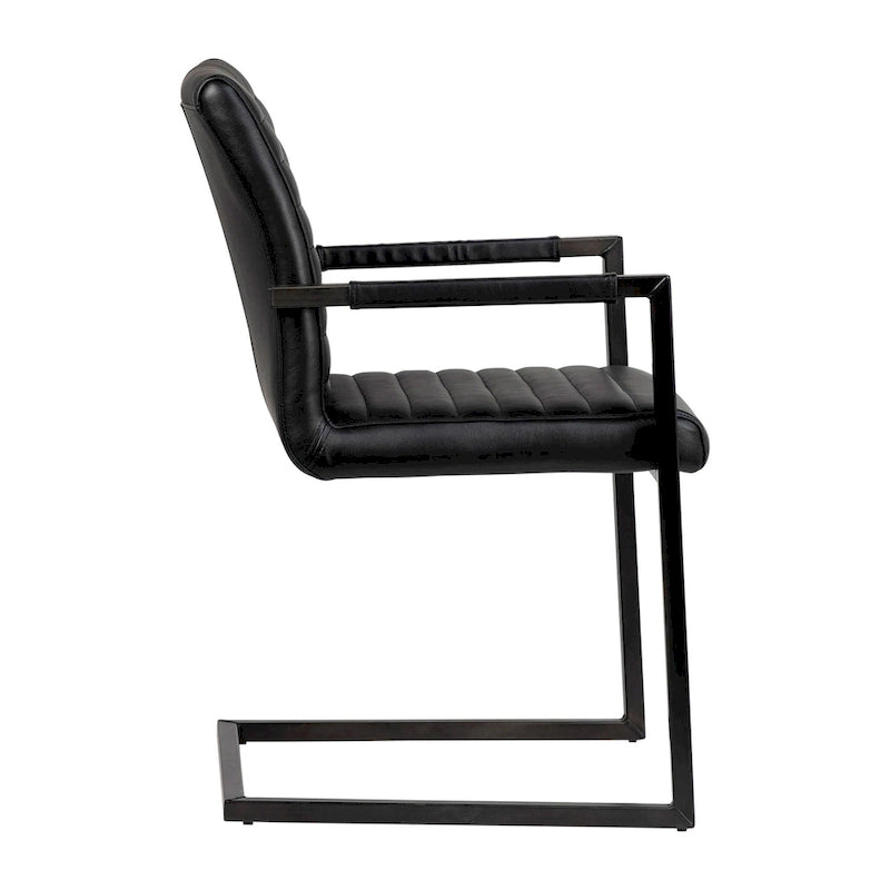 Genuine Full Grain Leather and Steel Modern Dining Arm Chair