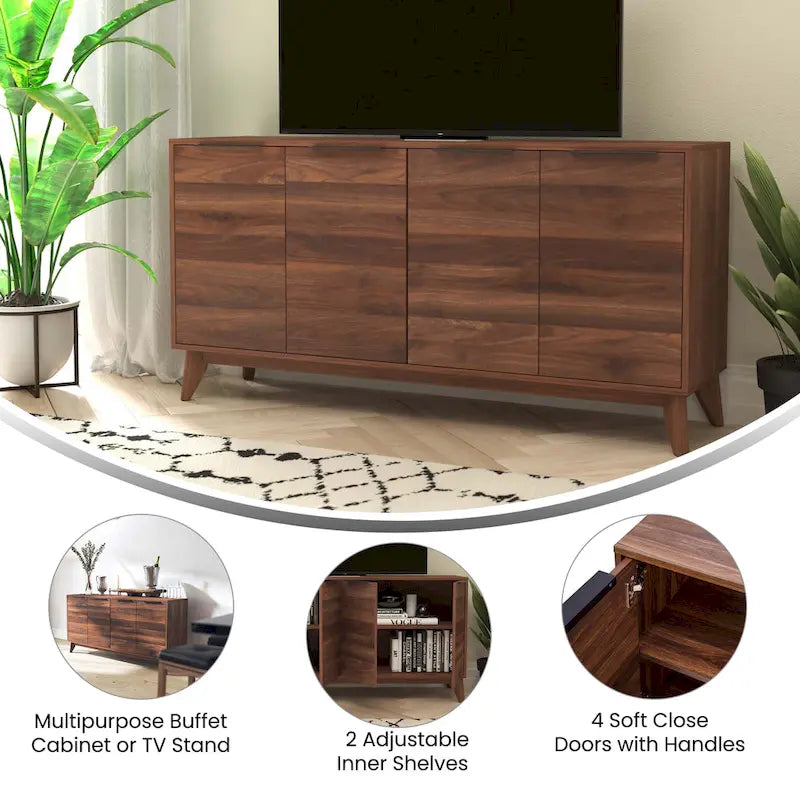 60 Buffet Cabinet with 4 Soft Close Doors and Adjustable Shelves - 15.75D x 59.25W x 29.75H