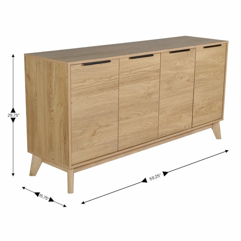 60 Buffet Cabinet with 4 Soft Close Doors and Adjustable Shelves - 15.75D x 59.25W x 29.75H