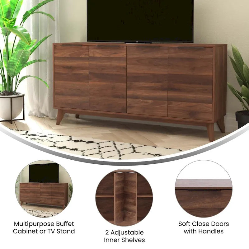 60 Buffet Cabinet with 4 Soft Close Doors and Adjustable Shelves - 15.75D x 59.25W x 29.75H