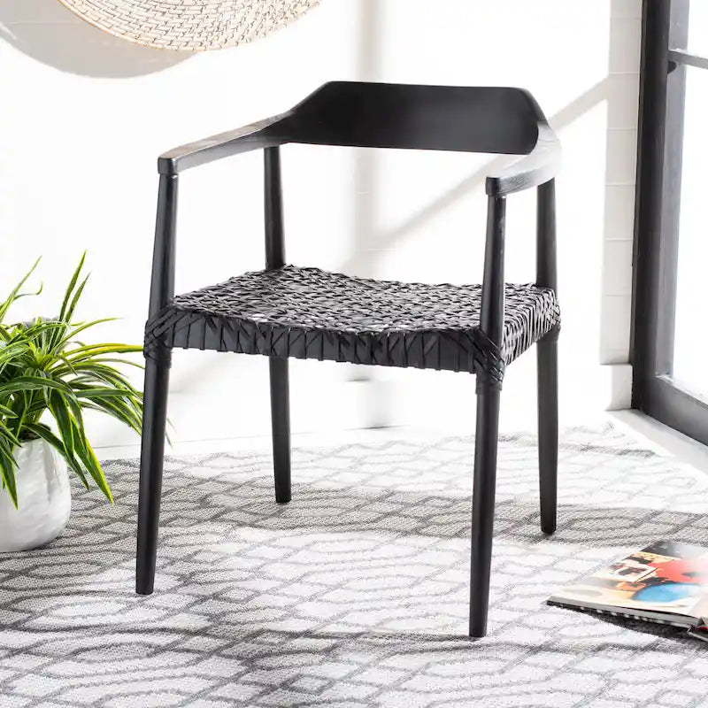 Woven Leather & Solid Wood Accent Chair (Fully Assembled) - 22"W x 20.5"D x 28.5"H