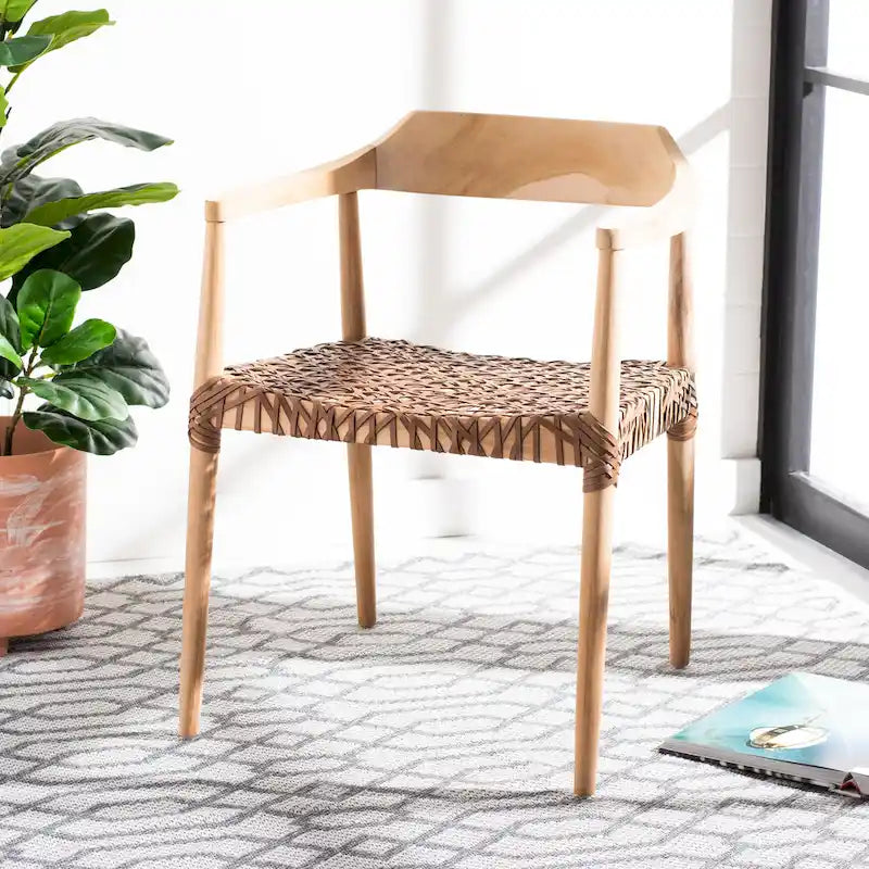 Woven Leather & Solid Wood Accent Chair (Fully Assembled) - 22"W x 20.5"D x 28.5"H