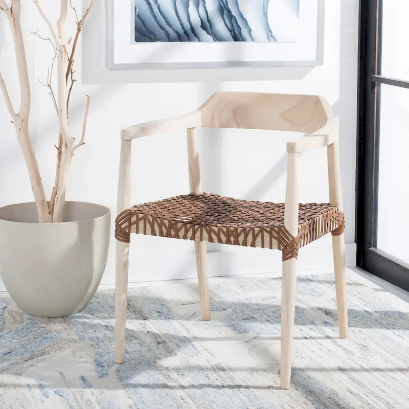 Woven Leather & Solid Wood Accent Chair (Fully Assembled) - 22"W x 20.5"D x 28.5"H