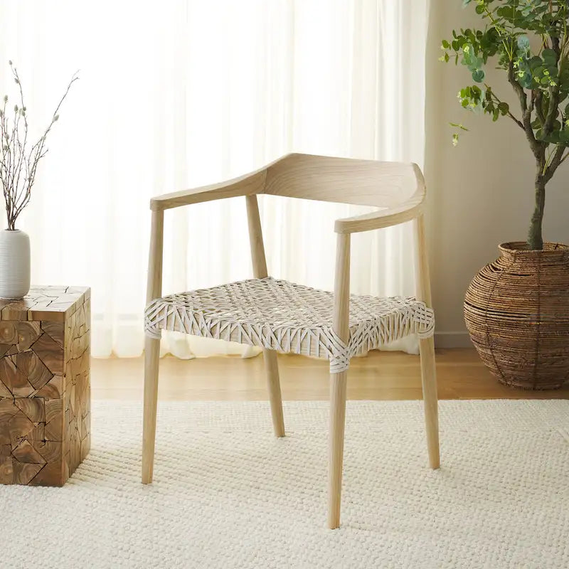 Woven Leather & Solid Wood Accent Chair (Fully Assembled) - 22"W x 20.5"D x 28.5"H
